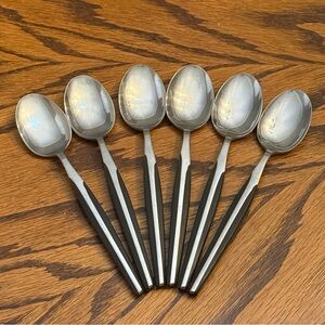 Vintage MCM Eldan ELD2 Black Soup Spoons Stainless Flatware 7 5/8”